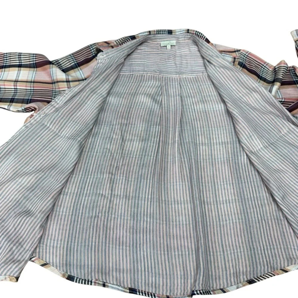 Lucky Brand Cloud Plaid Button Up Shirt Boyfriend Women's 3X Pink Double Fabric - Picture 8 of 13